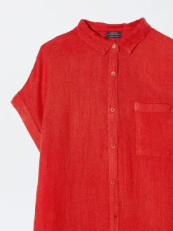 PARFOIS Vestido Camisero Lino Rojo Best Sale