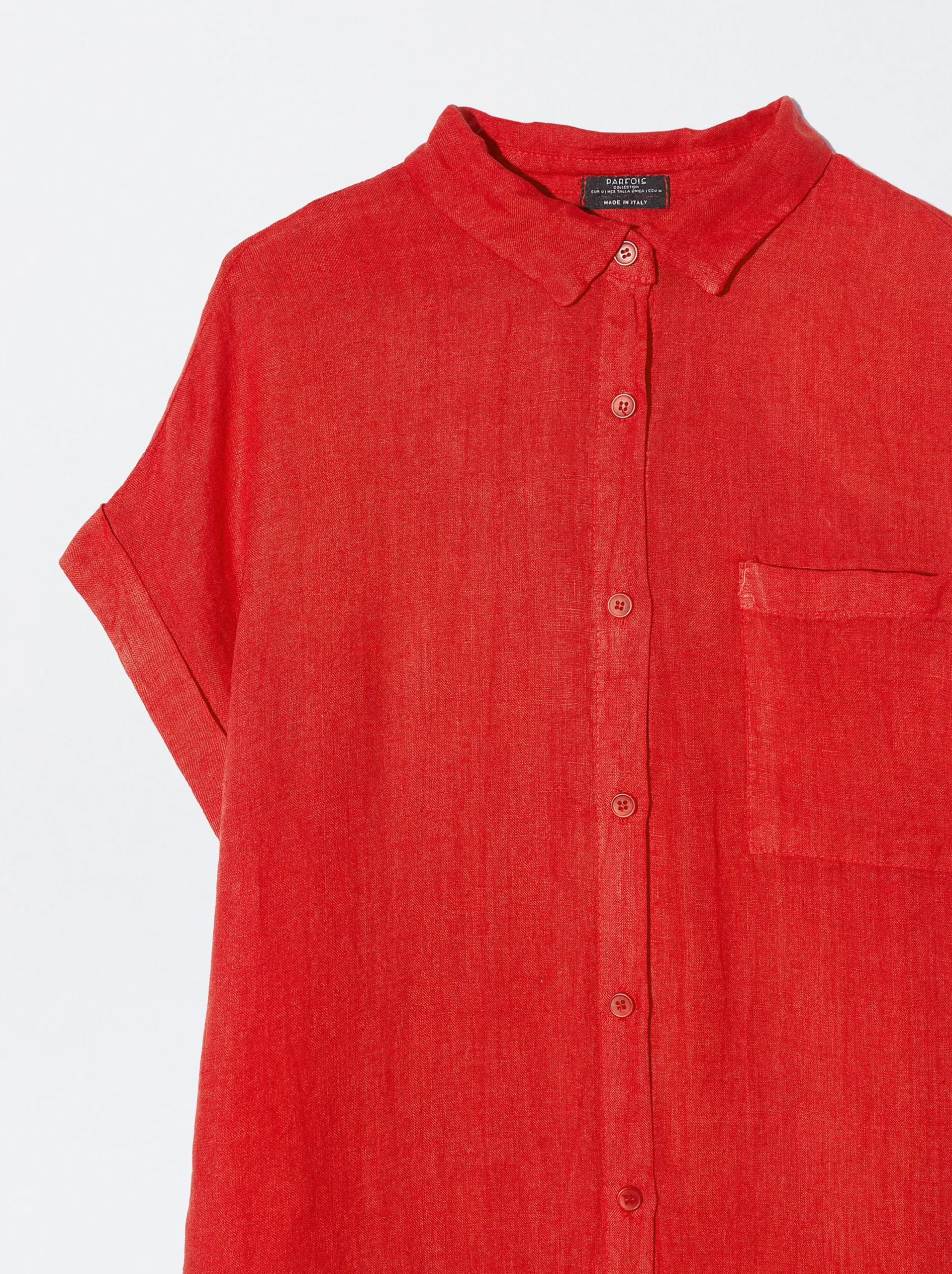 PARFOIS Vestido Camisero Lino Rojo Best Sale