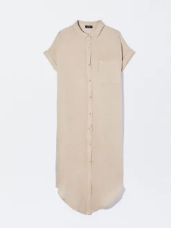 PARFOIS Vestido Camisero Lino Beige Clearance