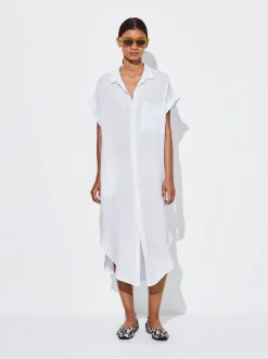 PARFOIS Vestido Camisero Lino Blanco Outlet