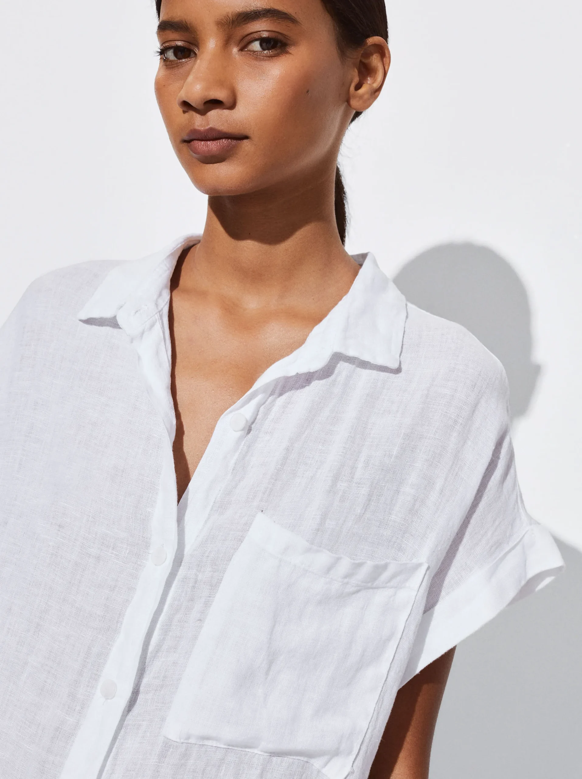 PARFOIS Vestido Camisero Lino Blanco Outlet