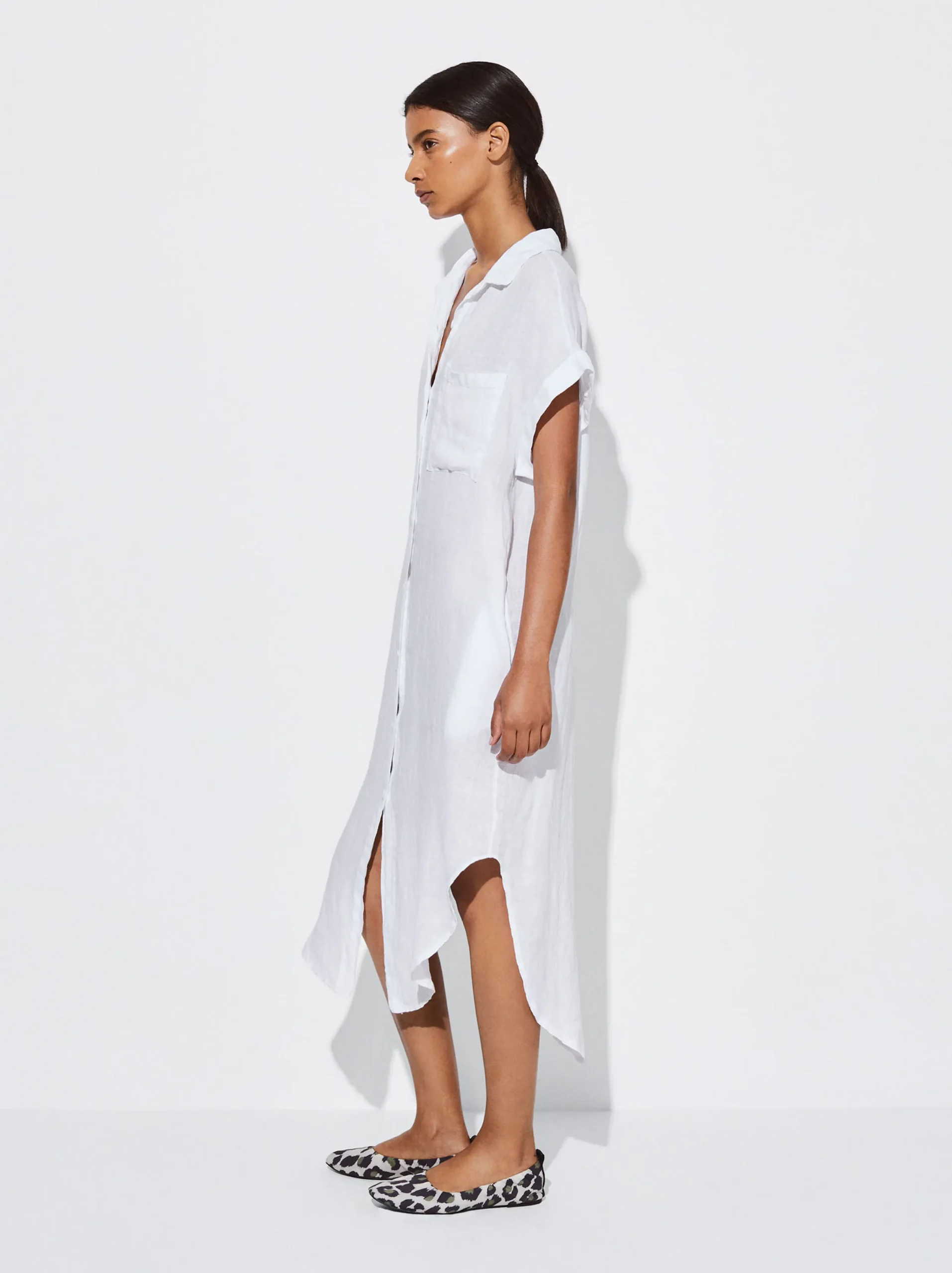 PARFOIS Vestido Camisero Lino Blanco Outlet
