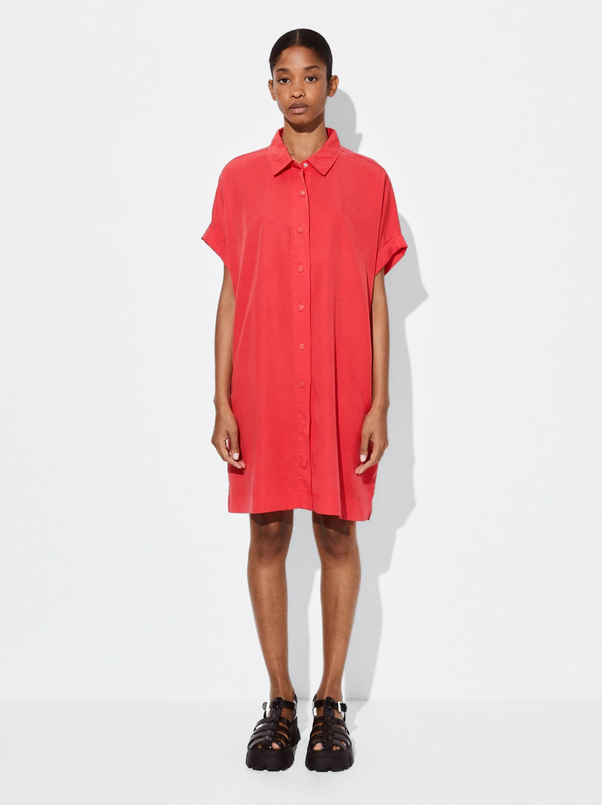 PARFOIS Vestido Camisero Lyocell Rojo Best Sale
