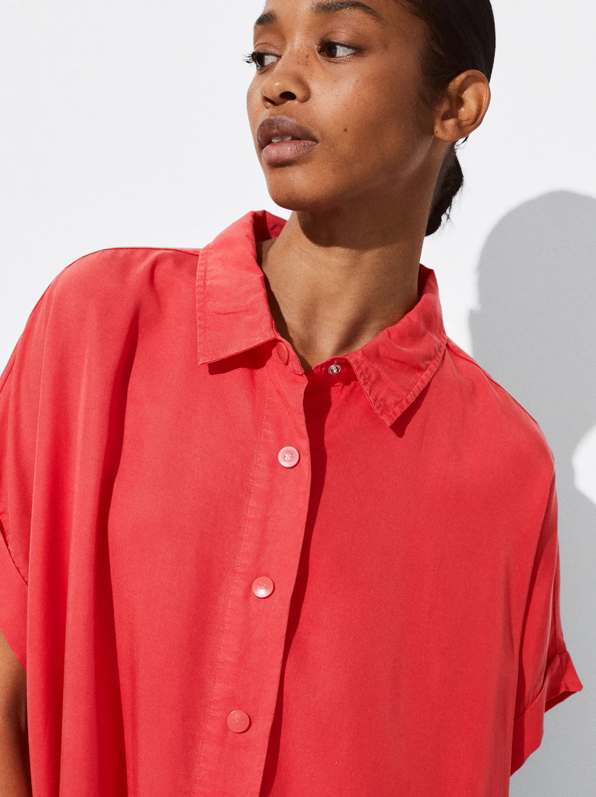 PARFOIS Vestido Camisero Lyocell Rojo Best Sale