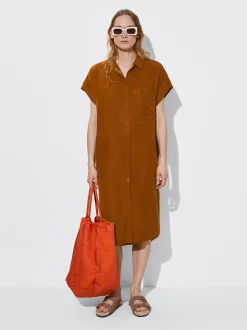 PARFOIS Vestido Camisero Lyocell Marrón Best Sale