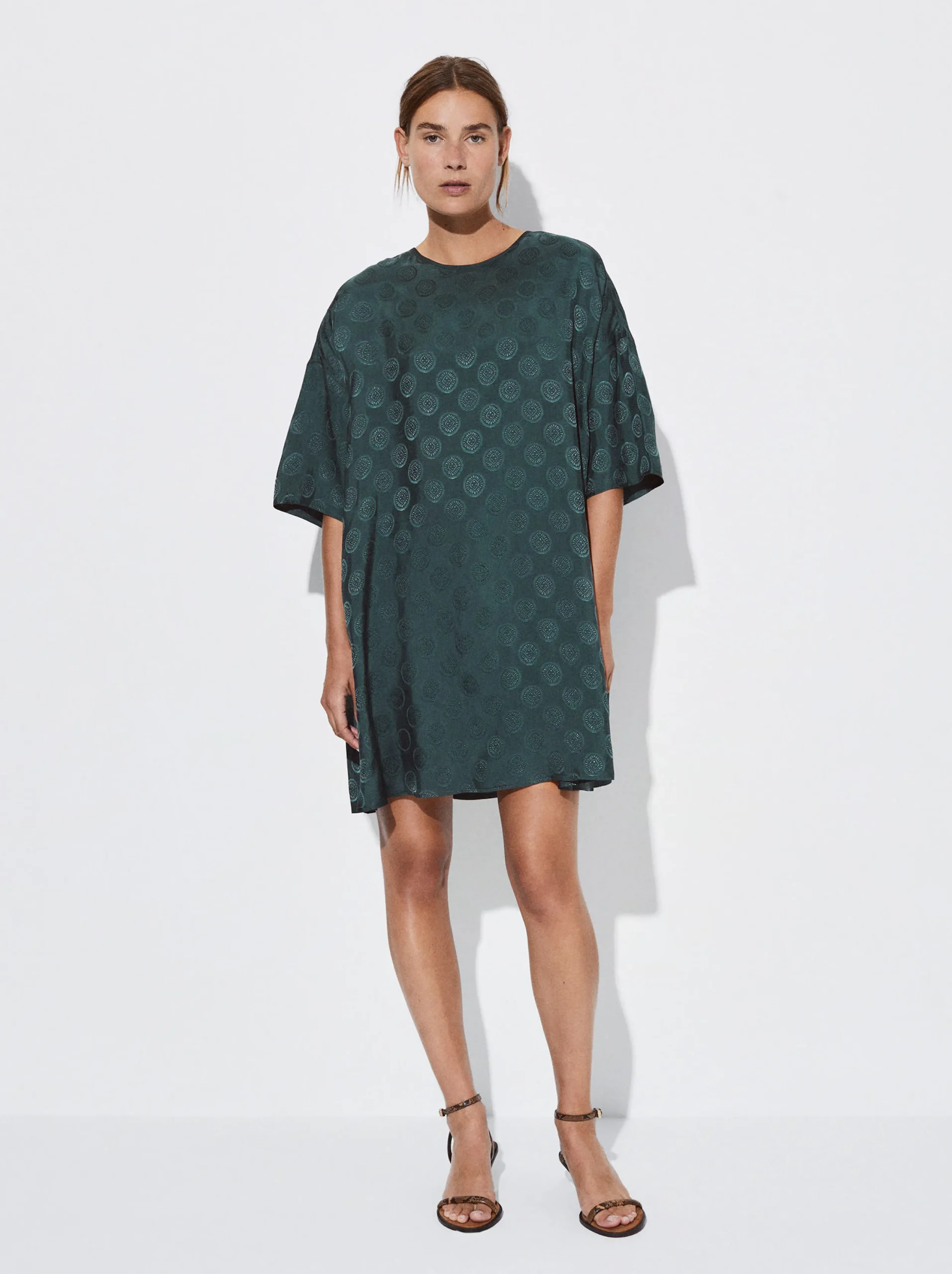 PARFOIS Vestido Corto Jacquard Com Lazos Verde Clearance