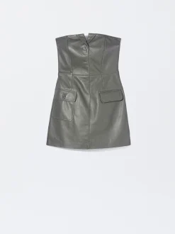 PARFOIS Vestido De Piel Sin Tirantes Gris Cheap
