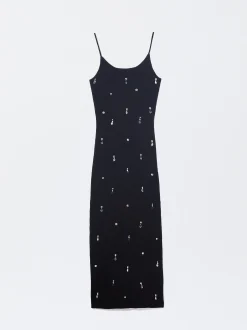 PARFOIS Vestido De Punto Con Aplicaciones Negro Store
