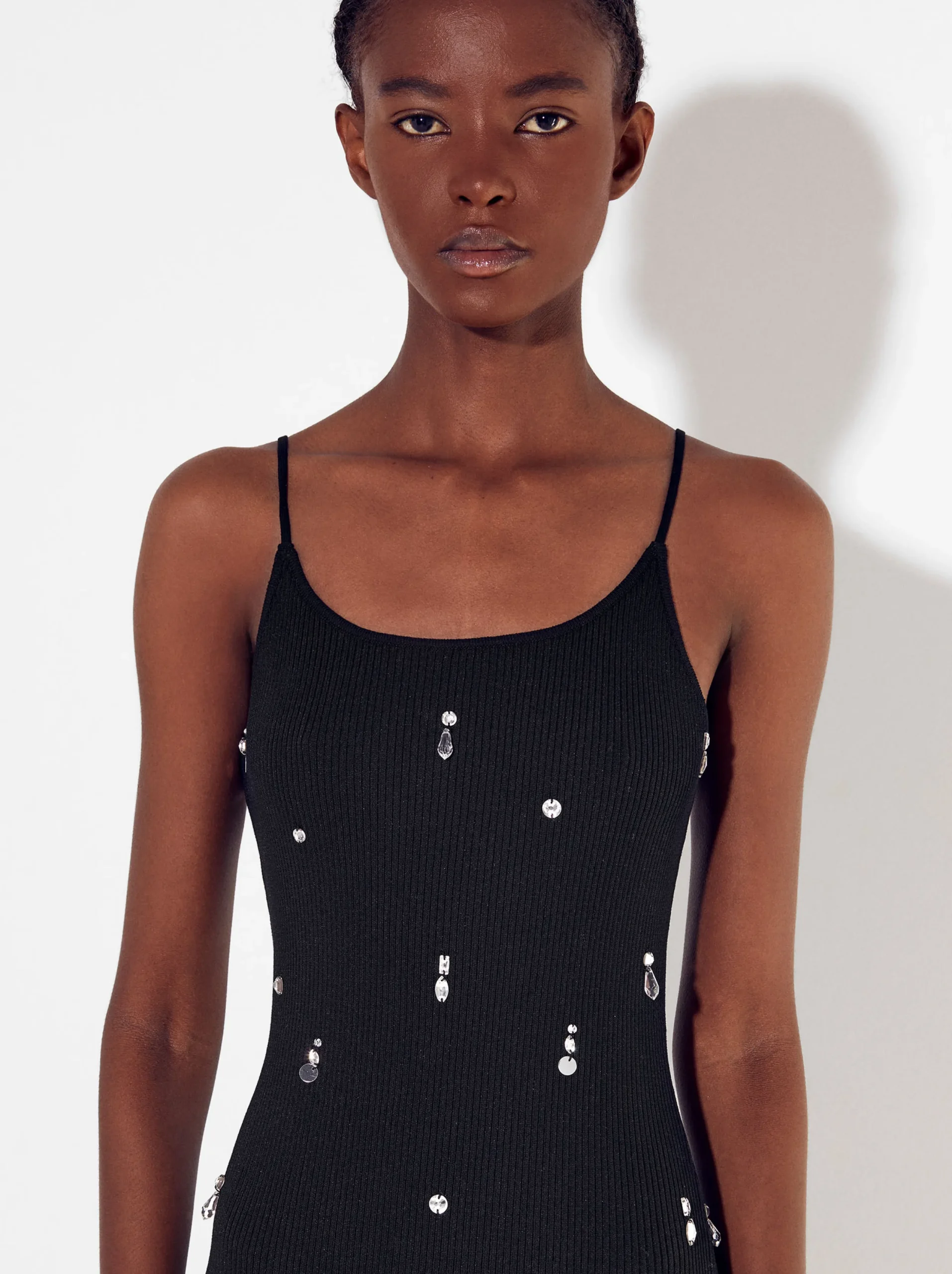 PARFOIS Vestido De Punto Con Aplicaciones Negro Store
