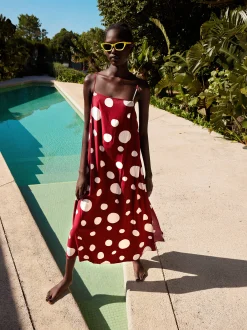 PARFOIS Vestido De Tirantes Estampado Burdeos Outlet