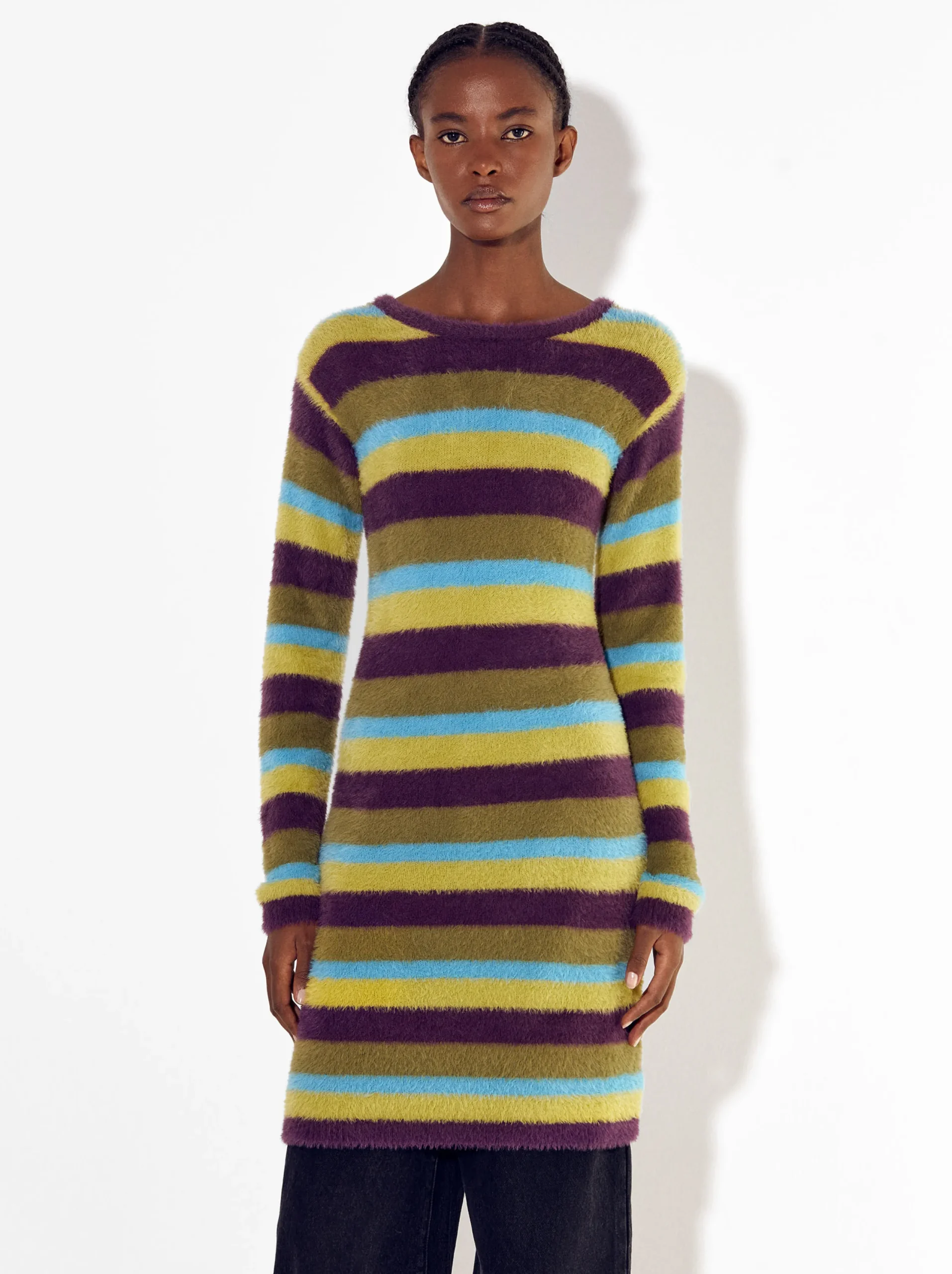 PARFOIS Vestido Efecto Pelo Con Rayas Multicor Cheap