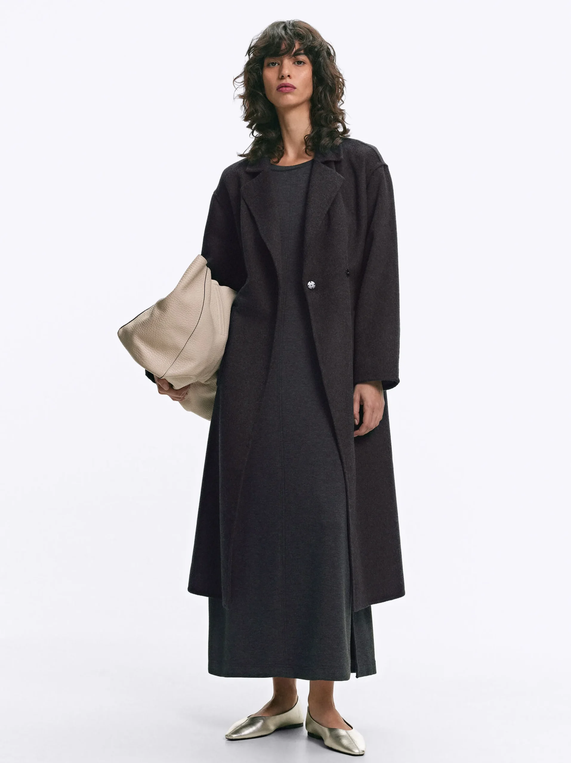 PARFOIS Vestido Largo Con Abertura Gris Best Sale