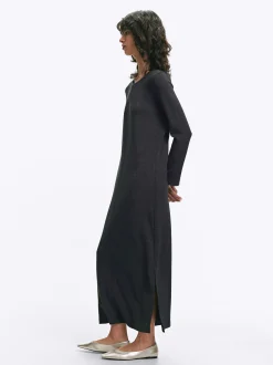 PARFOIS Vestido Largo Con Abertura Gris Best Sale