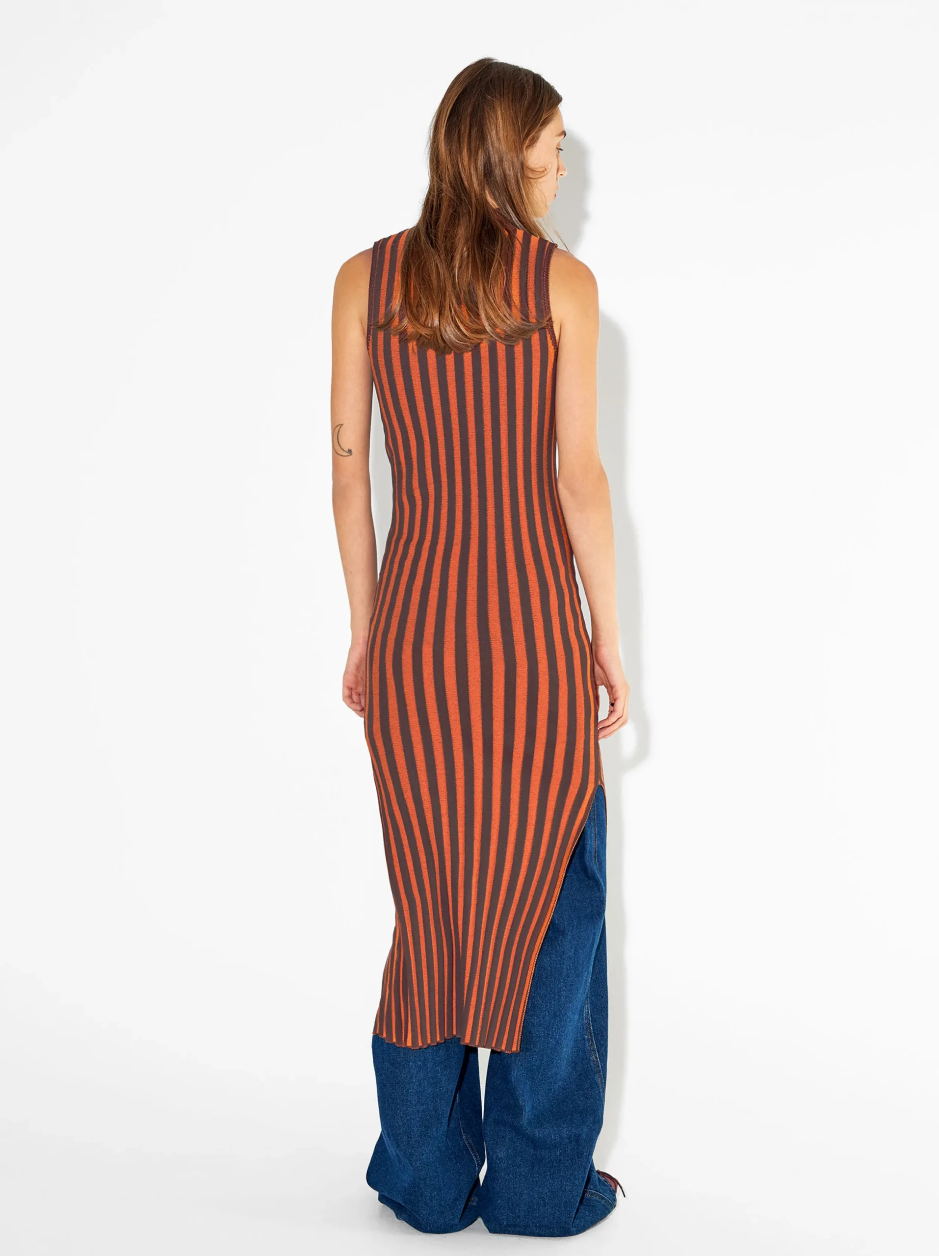 PARFOIS Vestido Largo Con Rayas Naranja Cheap