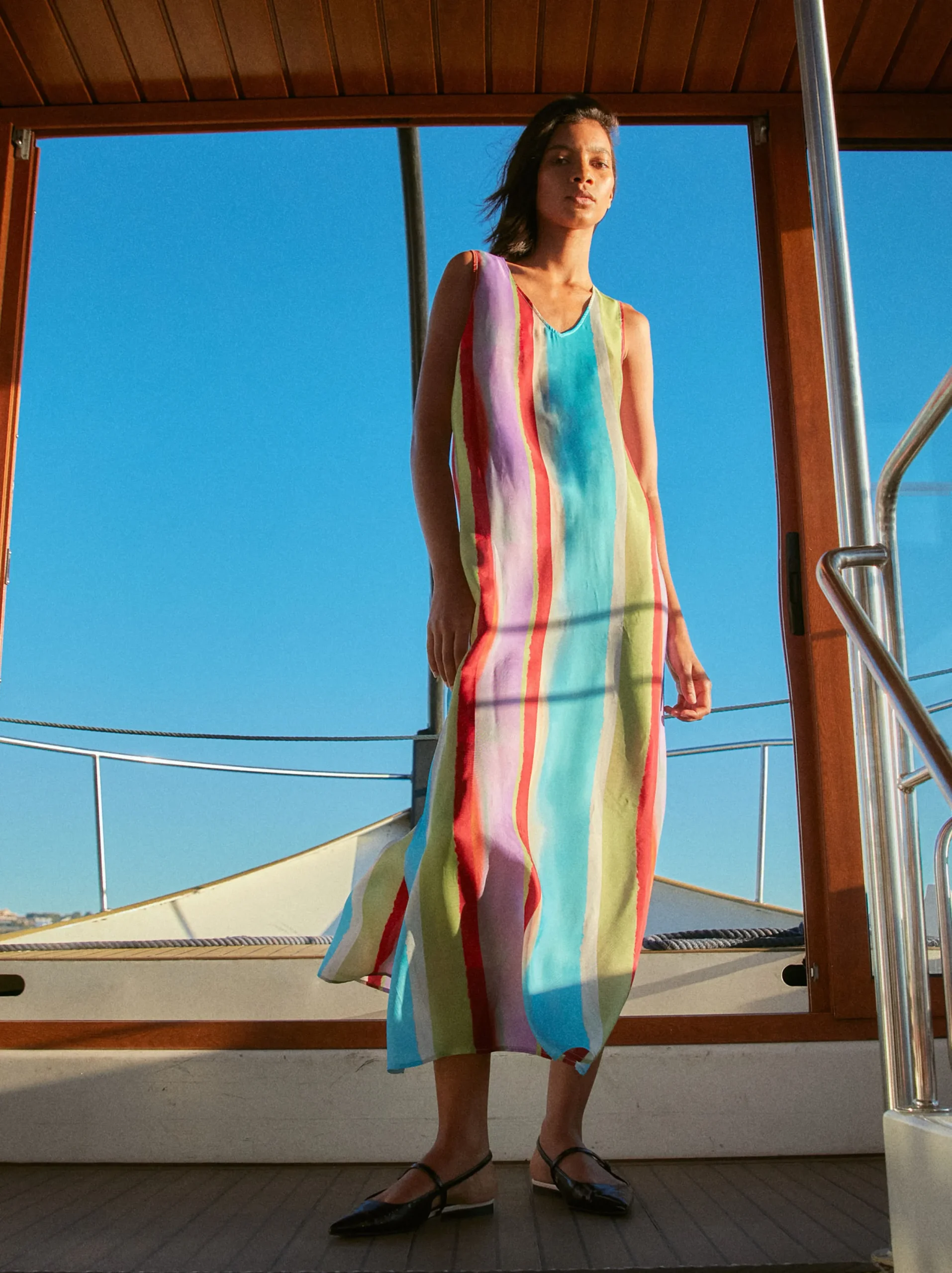 PARFOIS Vestido Largo Con Rayas Multicor Cheap