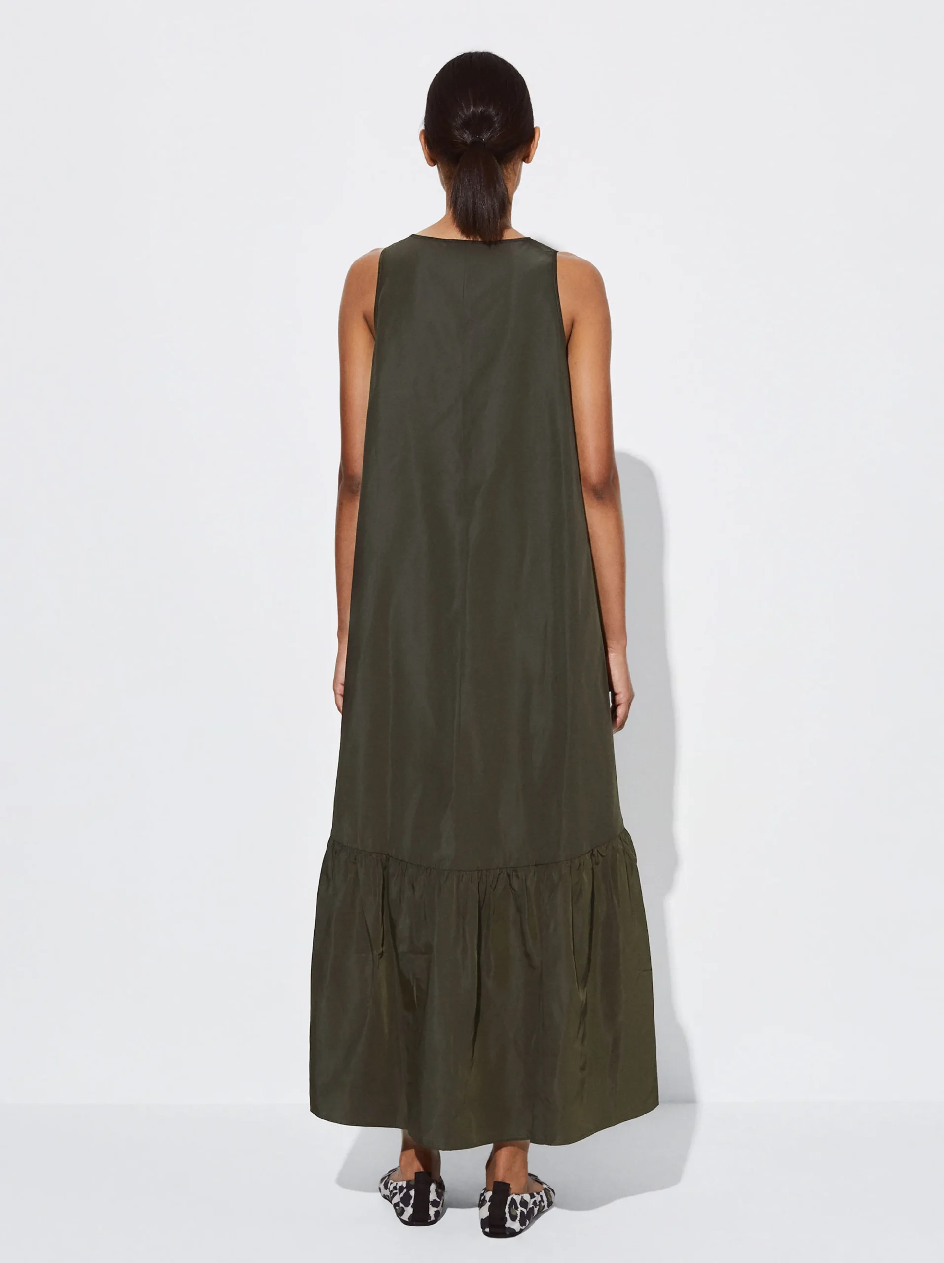 PARFOIS Vestido Largo Con Volantes Caqui New