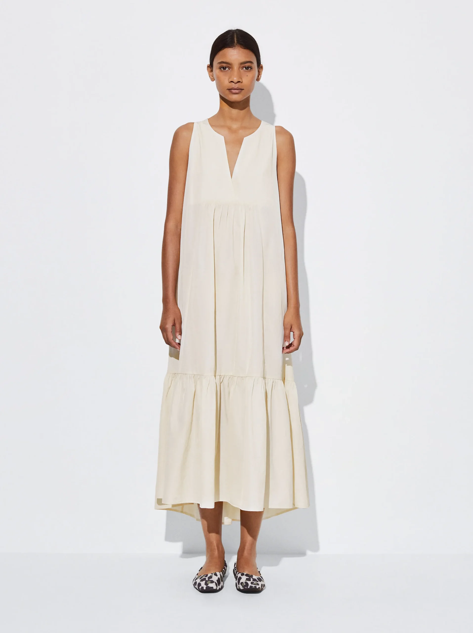 PARFOIS Vestido Largo Con Volantes Crudo Online