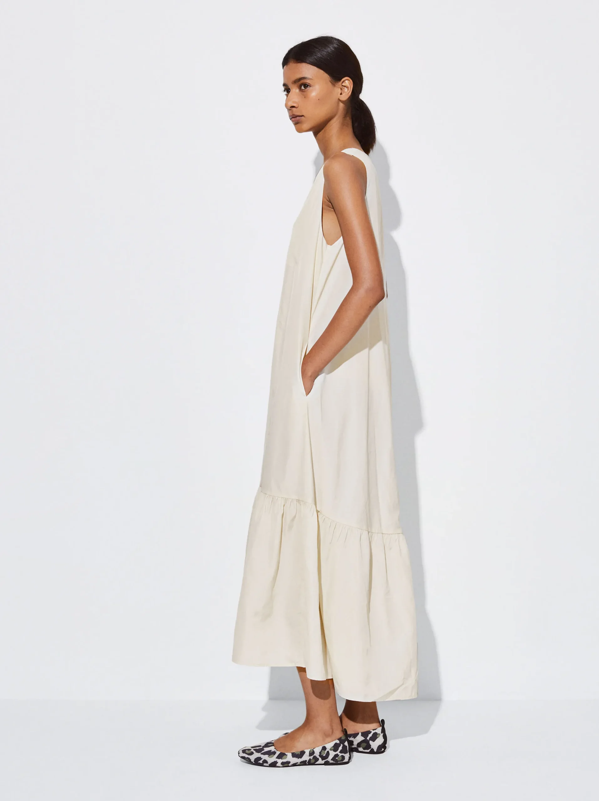 PARFOIS Vestido Largo Con Volantes Crudo Online