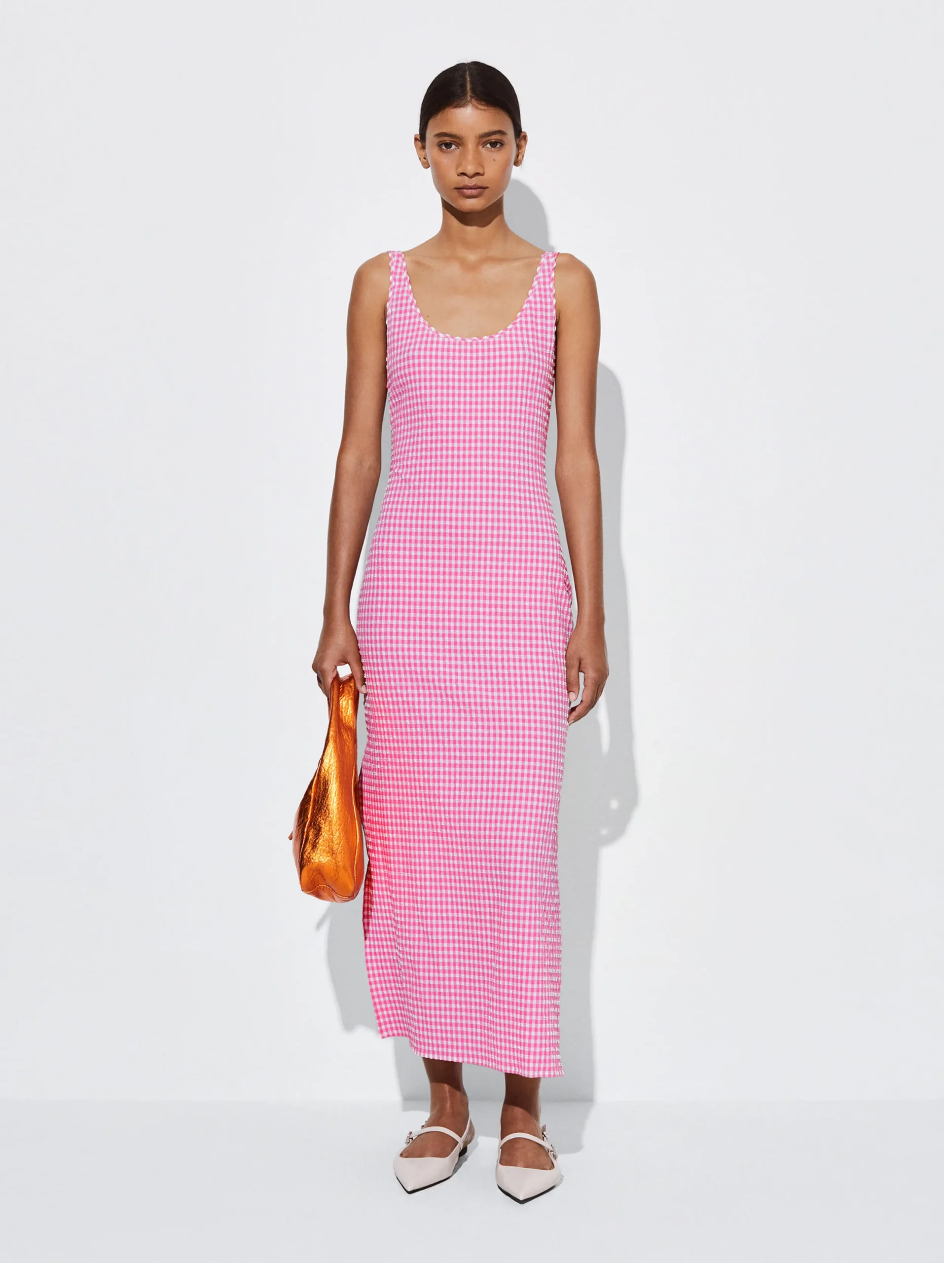 PARFOIS Vestido Largo De Cuadros Rosa Cheap