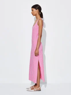 PARFOIS Vestido Largo De Cuadros Rosa Cheap