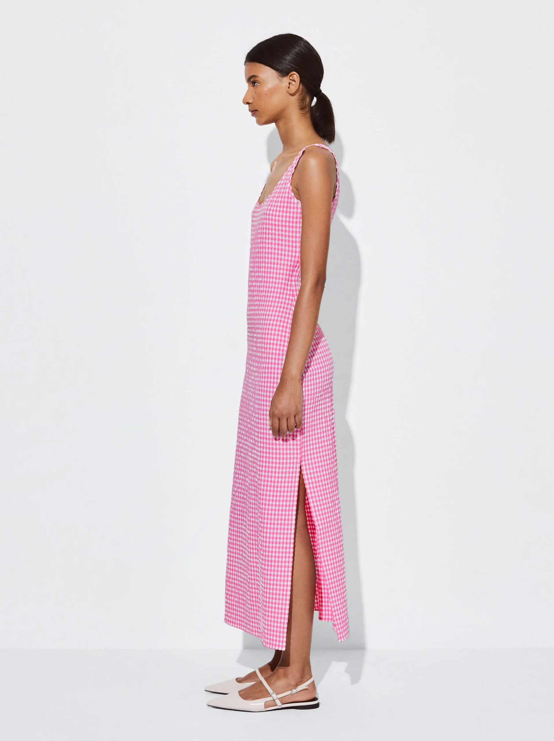 PARFOIS Vestido Largo De Cuadros Rosa Cheap
