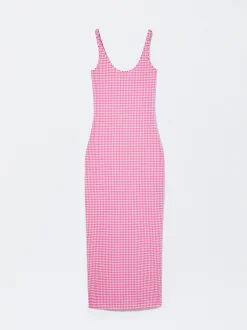PARFOIS Vestido Largo De Cuadros Rosa Cheap