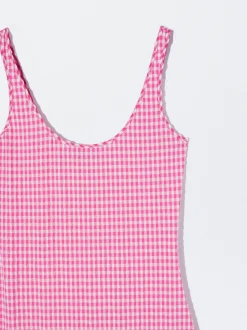 PARFOIS Vestido Largo De Cuadros Rosa Cheap
