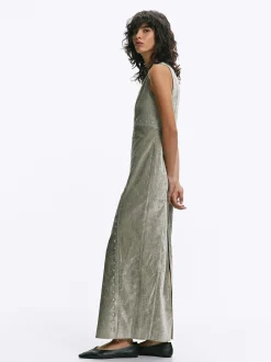 PARFOIS Vestido Largo De Terciopelo Verde Fashion