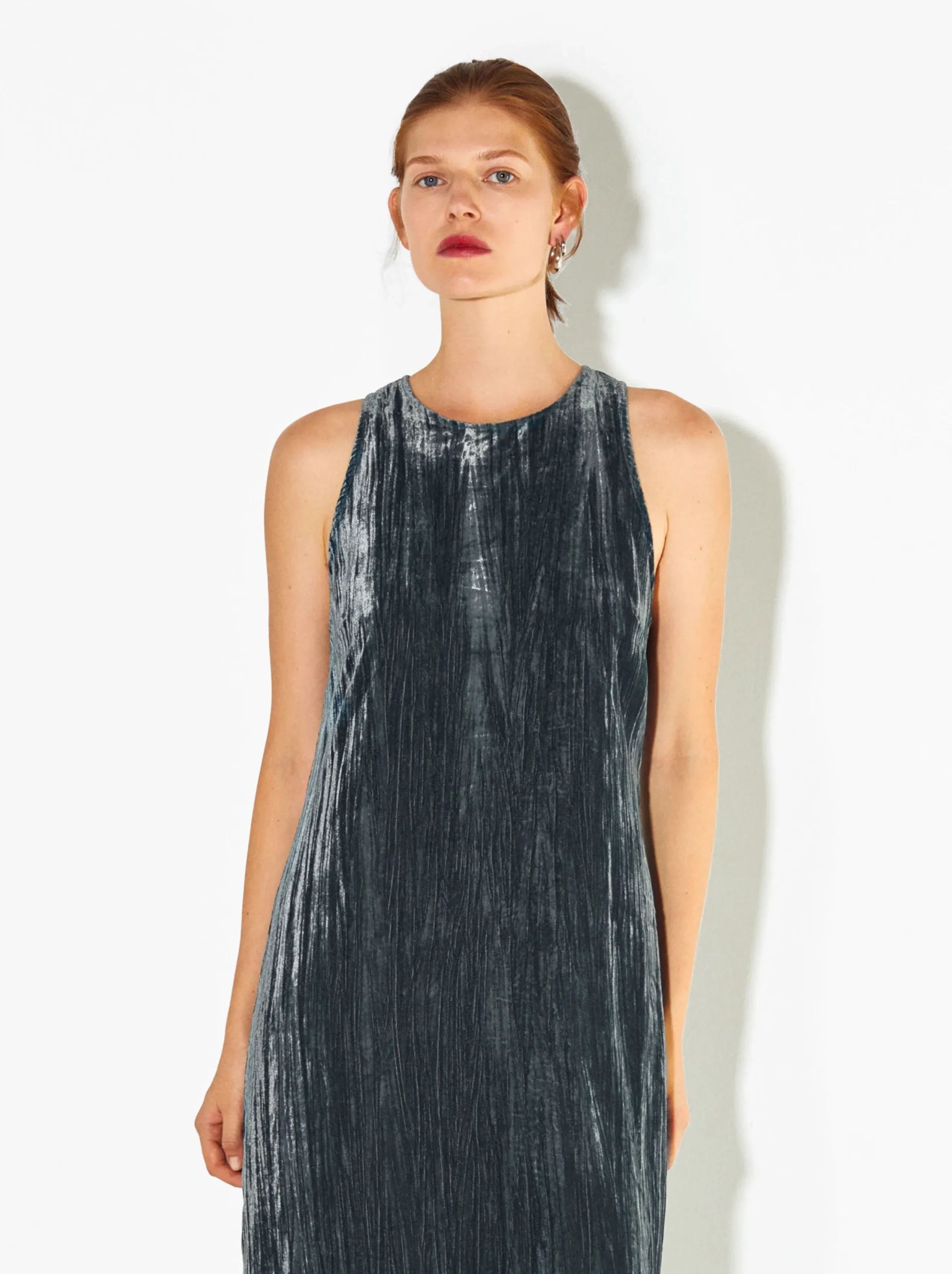 PARFOIS Vestido Largo De Terciopelo Gris Best Sale