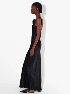 PARFOIS Vestido Largo Fluido Con Flor Negro Fashion
