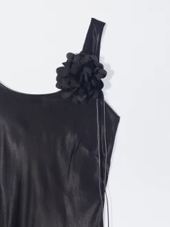 PARFOIS Vestido Largo Fluido Con Flor Negro Fashion