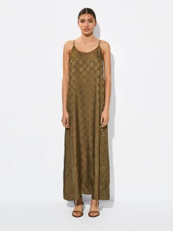 PARFOIS Vestido Largo Fluido Jacquard Marrón Hot