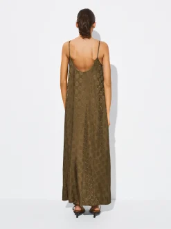 PARFOIS Vestido Largo Fluido Jacquard Marr&oacute;n Hot