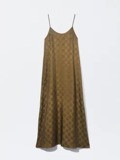 PARFOIS Vestido Largo Fluido Jacquard Marr&oacute;n Hot