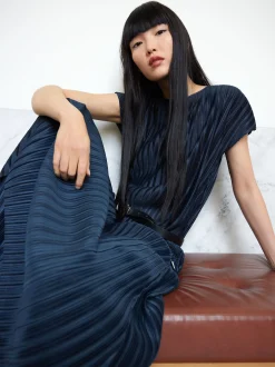 PARFOIS Vestido Largo Plisado Gris Shop