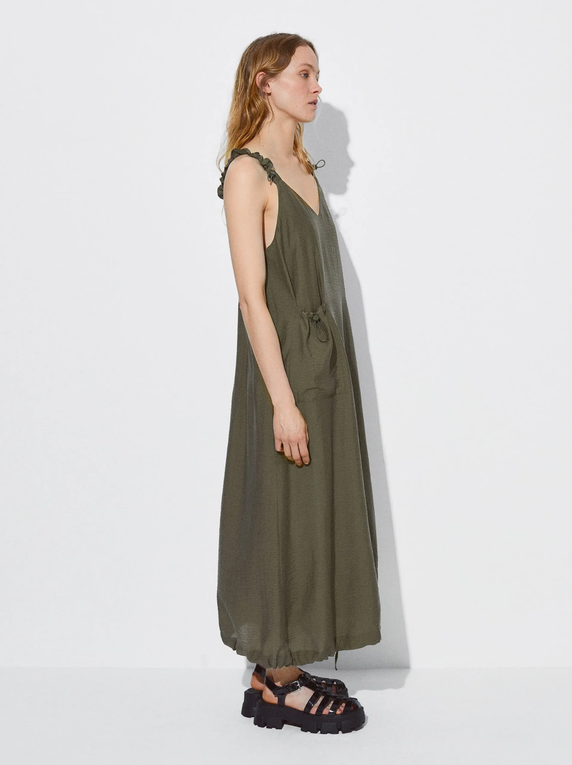 PARFOIS Vestido Lyocell Con Bolsillo Caqui Flash Sale