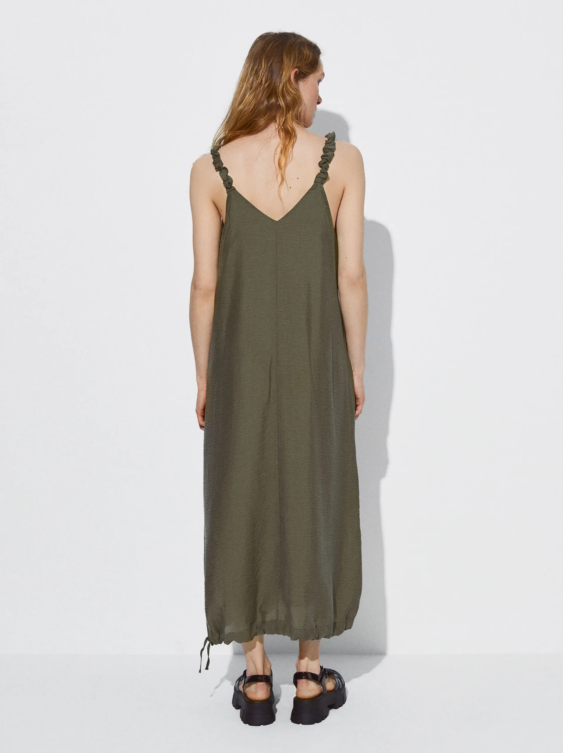 PARFOIS Vestido Lyocell Con Bolsillo Caqui Flash Sale