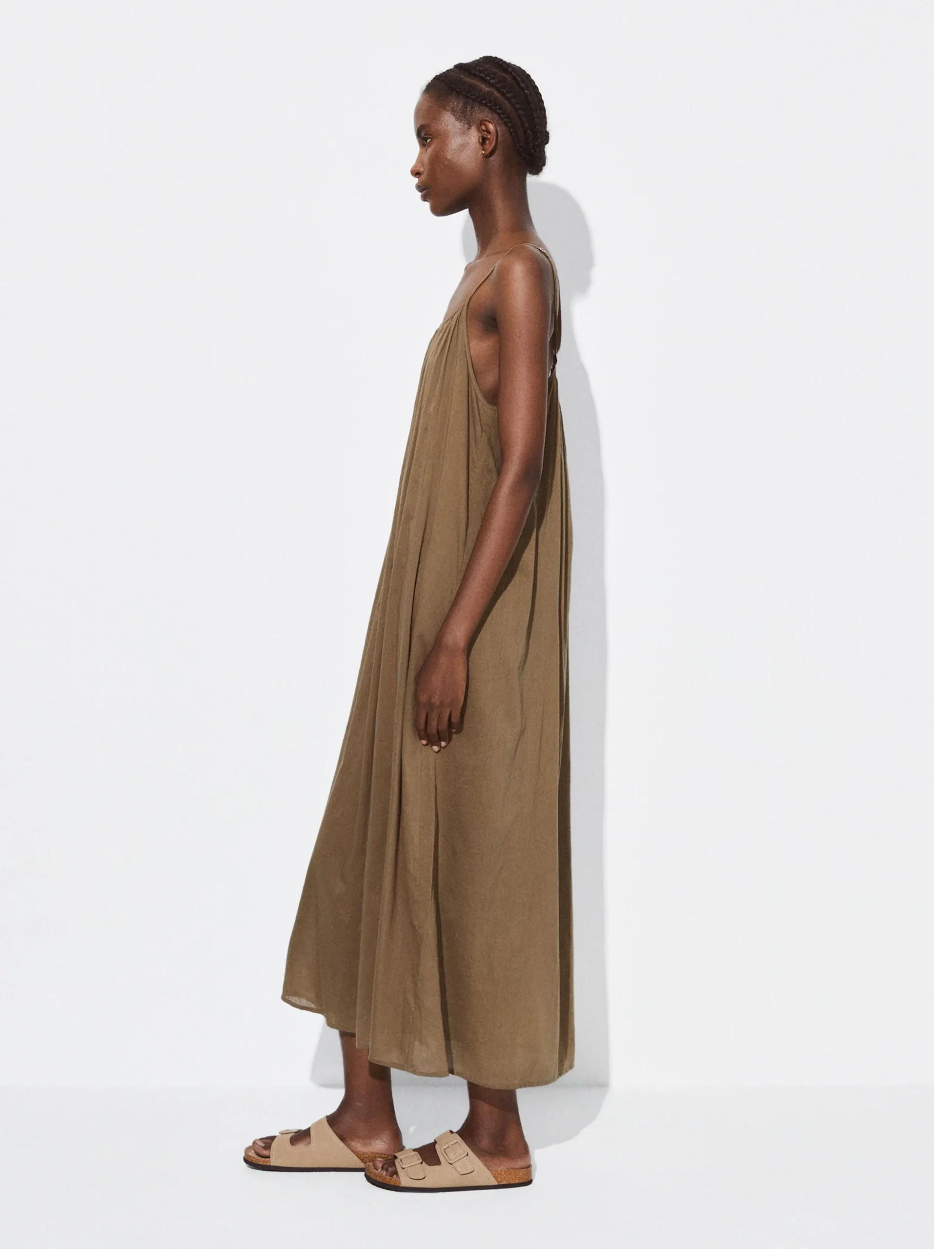 PARFOIS Vestido Midi Algodón Caqui Hot
