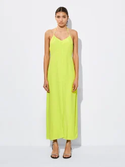 PARFOIS Vestido Midi Con Abertura Amarillo Cheap
