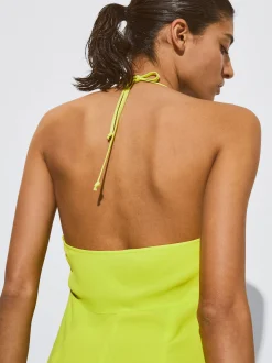 PARFOIS Vestido Midi Con Abertura Amarillo Cheap
