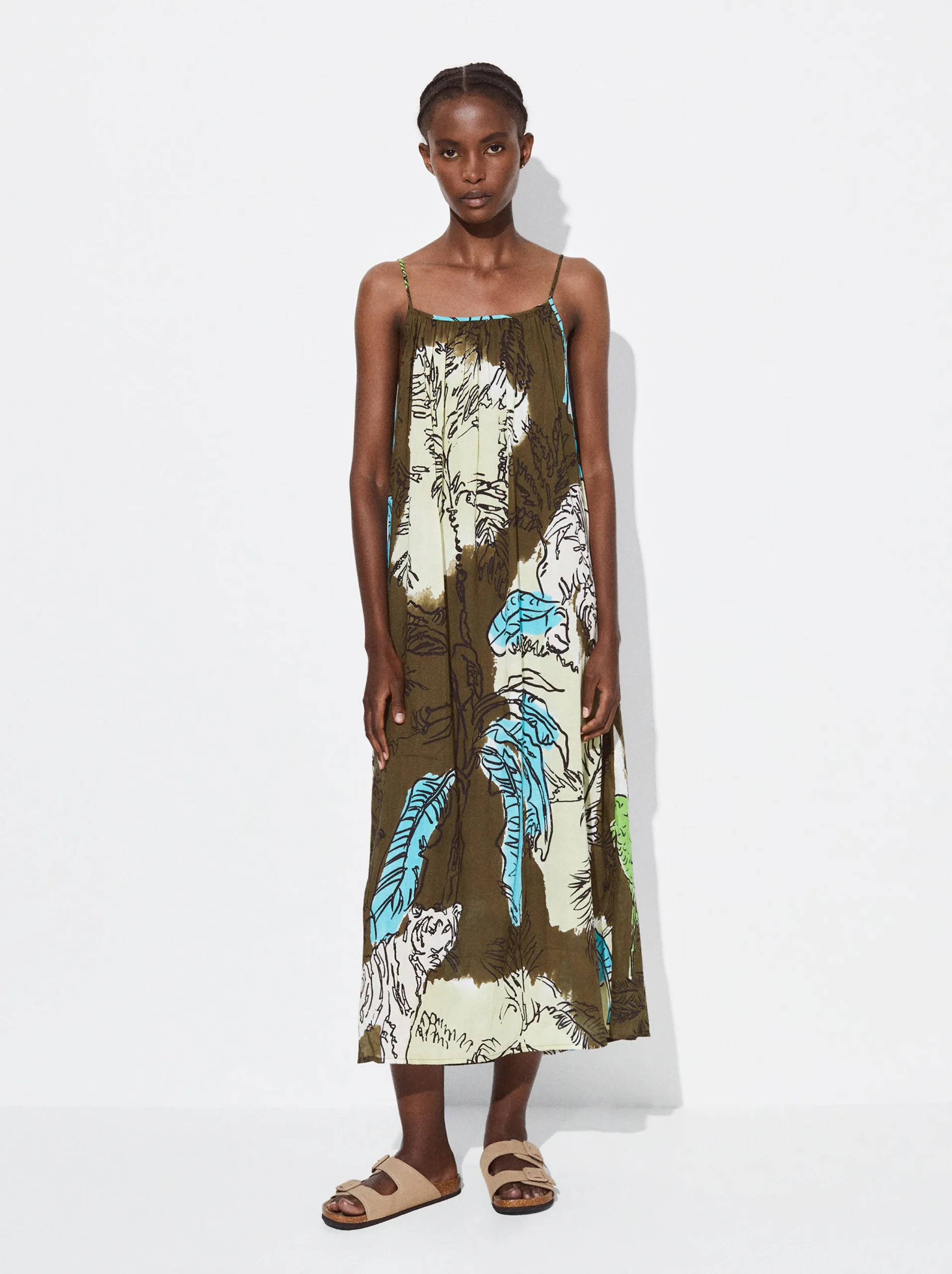 PARFOIS Vestido Midi Estampado Multicor Outlet