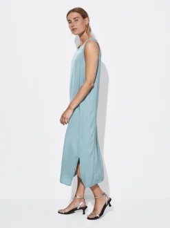 PARFOIS Vestido Midi Satinado Azul Sale