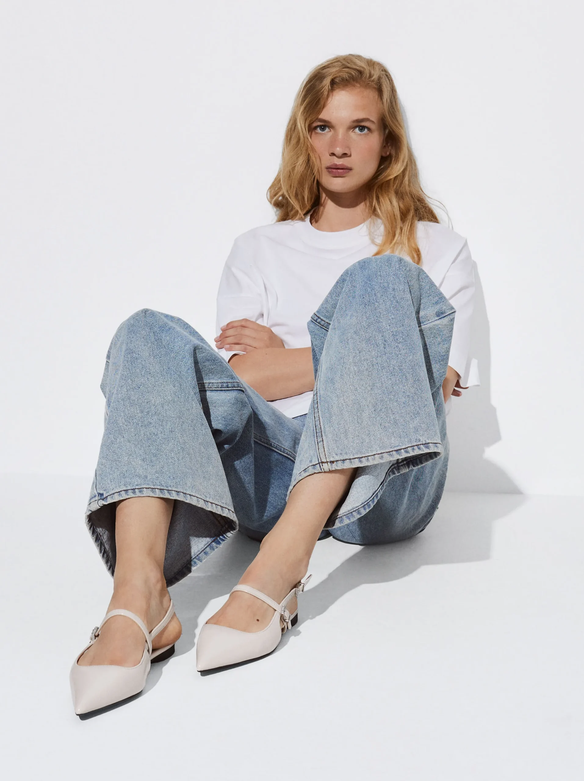 PARFOIS Zapato Plano Destalonado Blanco Cheap